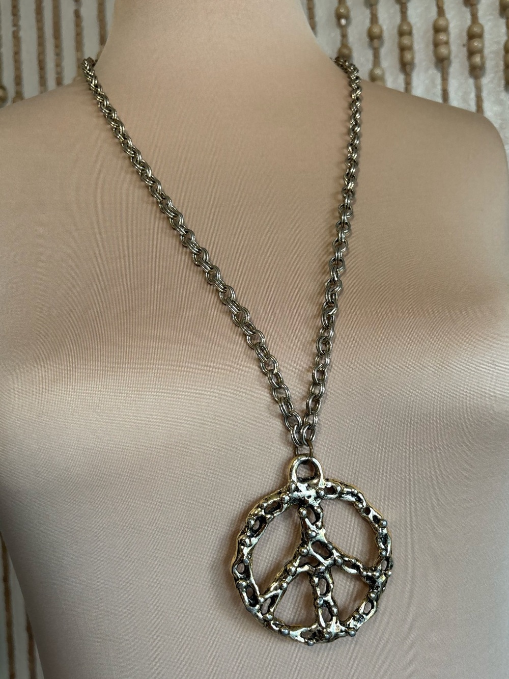 Gold Peace Sign Large Boho Hippie Layering Chain Festival Rave Necklace